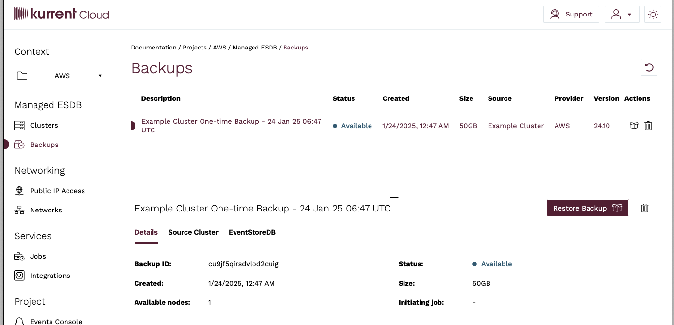 one off restore backup